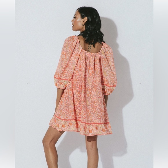 CLEOBELLA Grace Mini Dress in Bloom Block Print Coral Romantic Pastel Size Small - Picture 4 of 12